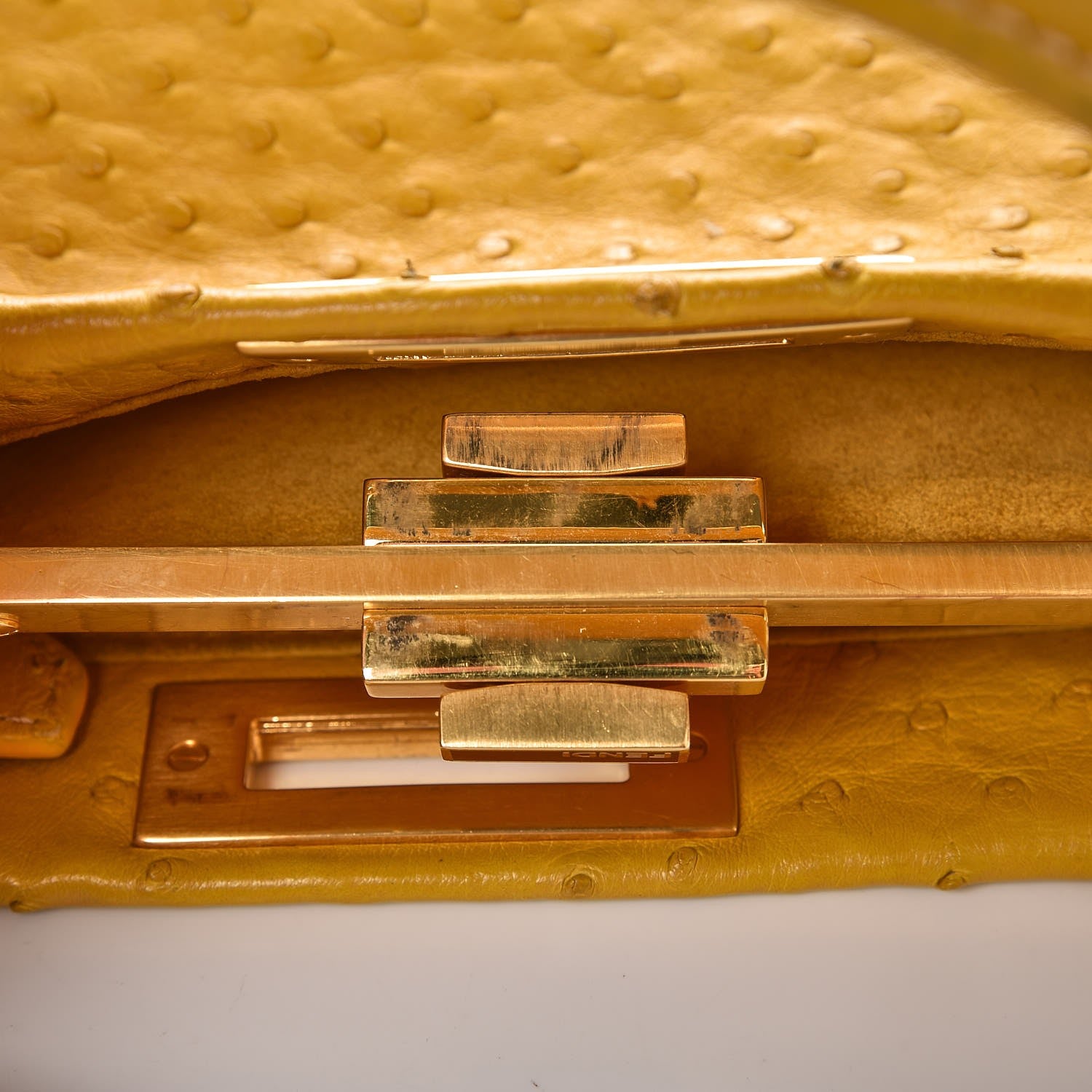 Fendi Ostrich Medium Peekaboo Iconic Satchel Yellow 9 of 14