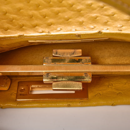 Fendi Ostrich Medium Peekaboo Iconic Satchel Yellow 9 of 14