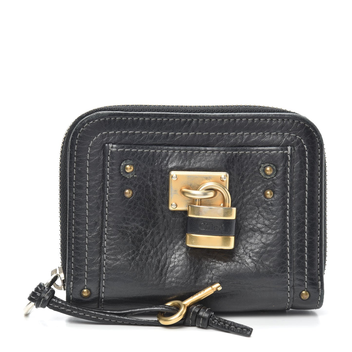 Calfskin Paddington Compact Zip Around Coin Purse Wallet Black
