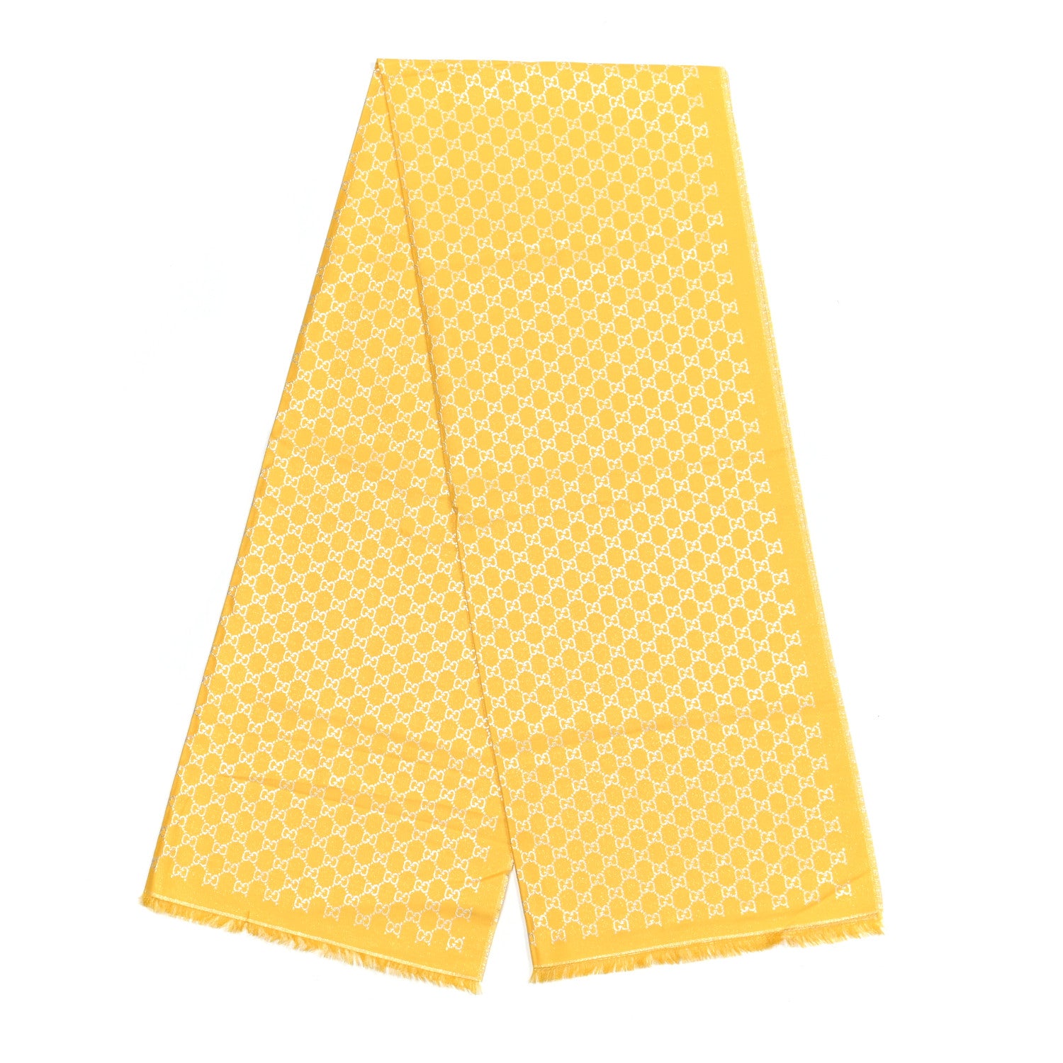 Gucci Cotton Lame GG Monogram Argentavio Fringe Scarf Lemon Light Grey 2 of 4