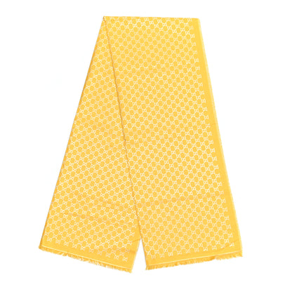Gucci Cotton Lame GG Monogram Argentavio Fringe Scarf Lemon Light Grey 2 of 4