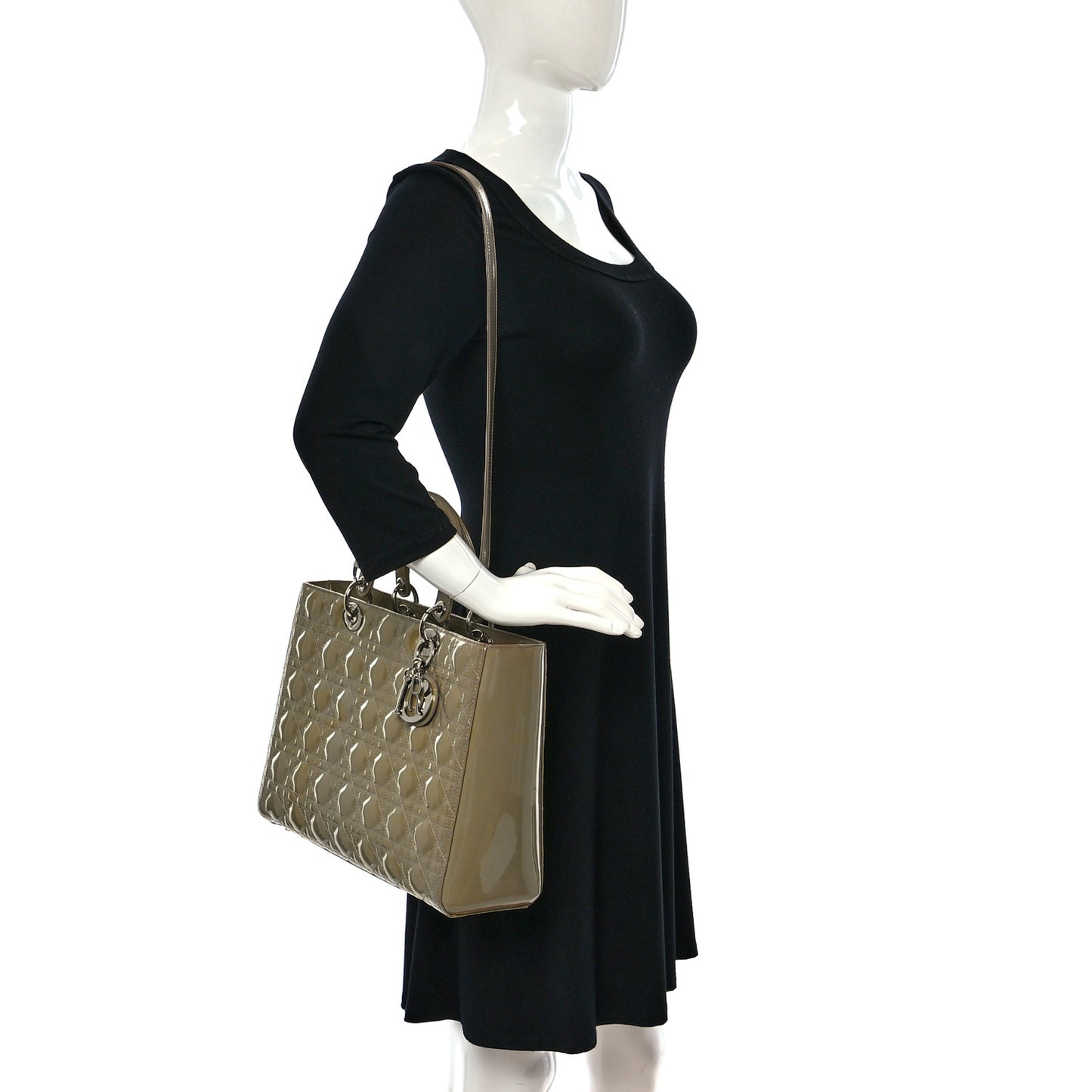 Patent Cannage Large Lady Dior Grey