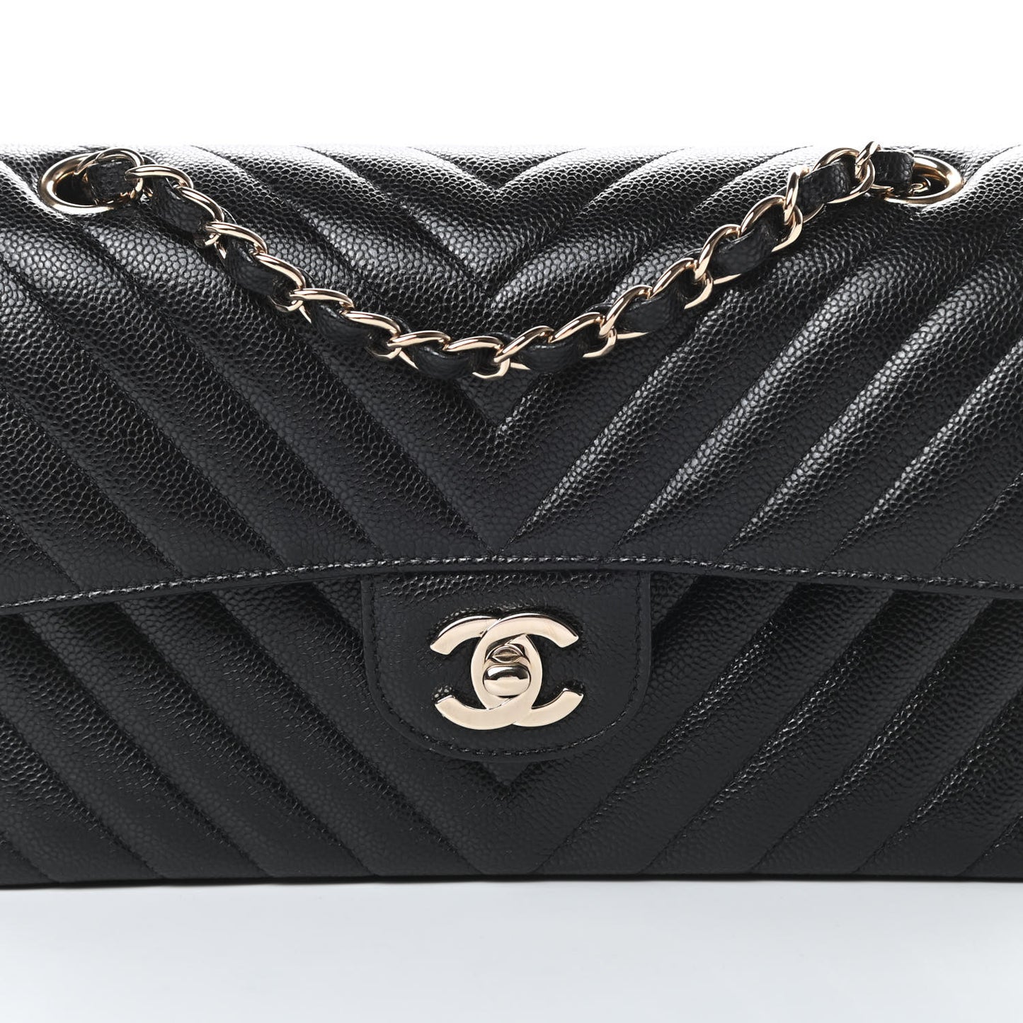 Caviar Chevron Quilted Small Double Flap Black