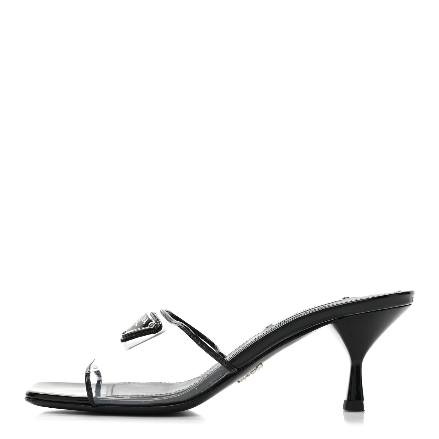 Prada Plexiglass Vernice Metal Triangle Logo 65mm Slide Sandals 36.5 Black 1 of 9