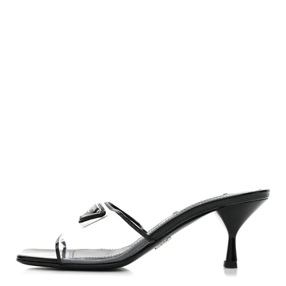 Prada Plexiglass Vernice Metal Triangle Logo 65mm Slide Sandals 36.5 Black 1 of 9