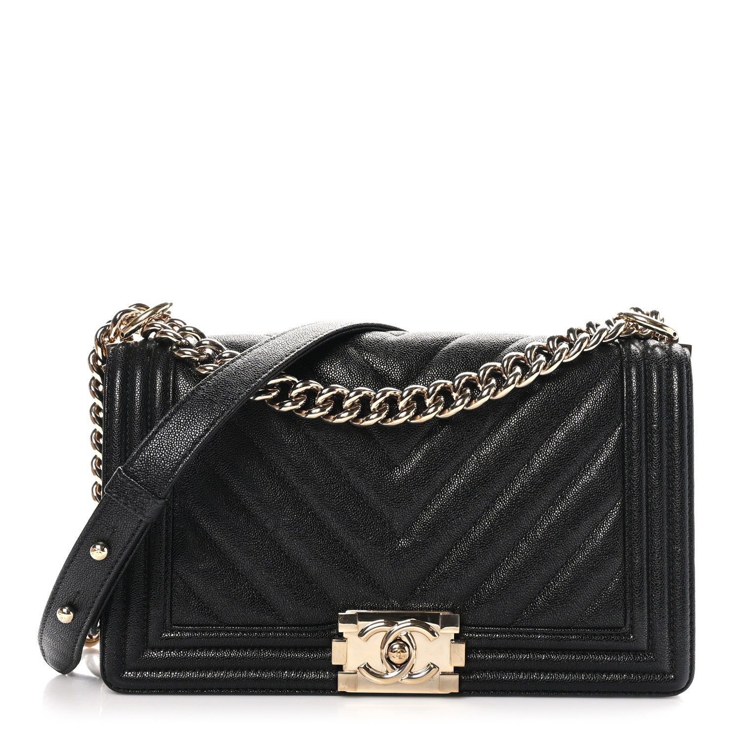 Chanel Caviar Chevron Quilted Medium Boy Flap Black 1 of 10