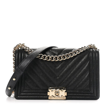 Chanel Caviar Chevron Quilted Medium Boy Flap Black 1 of 10