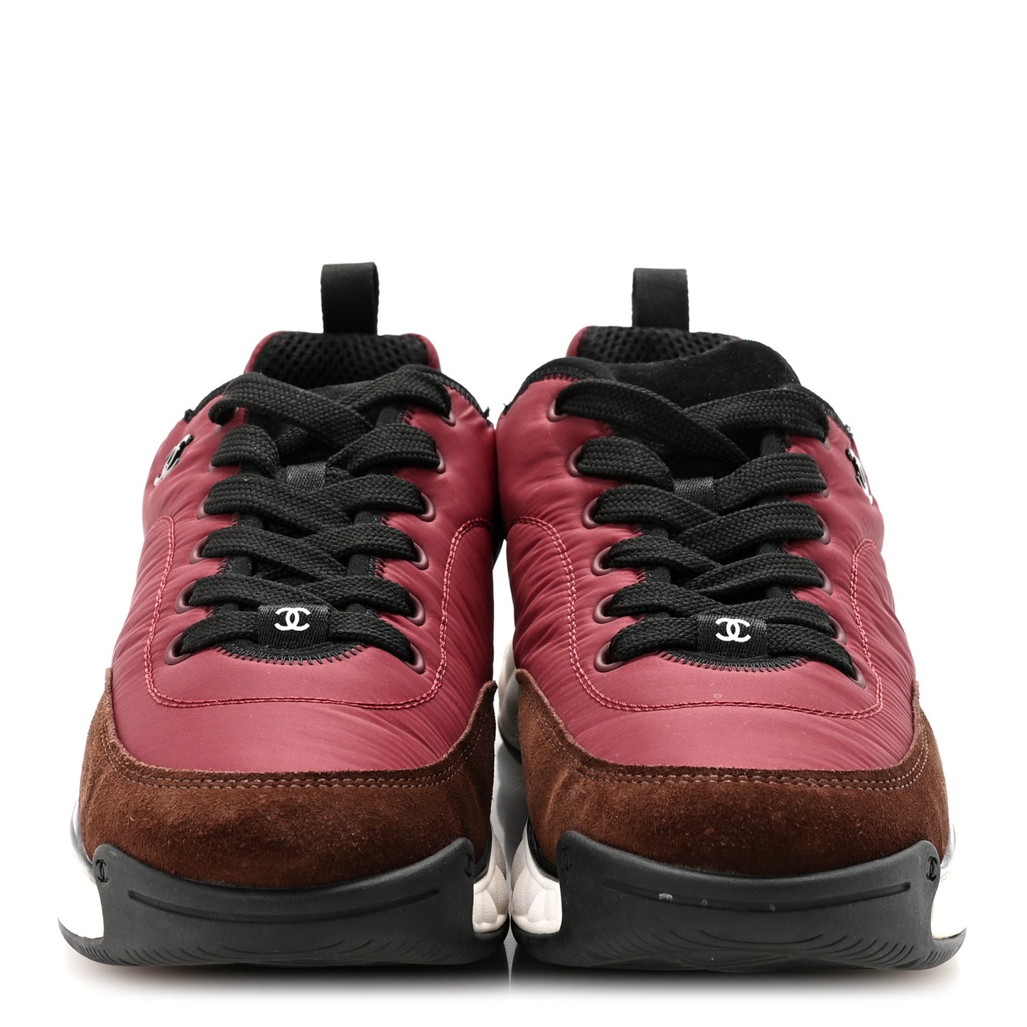 Nylon Suede Calfskin CC Sneakers 41 Burgundy Brown