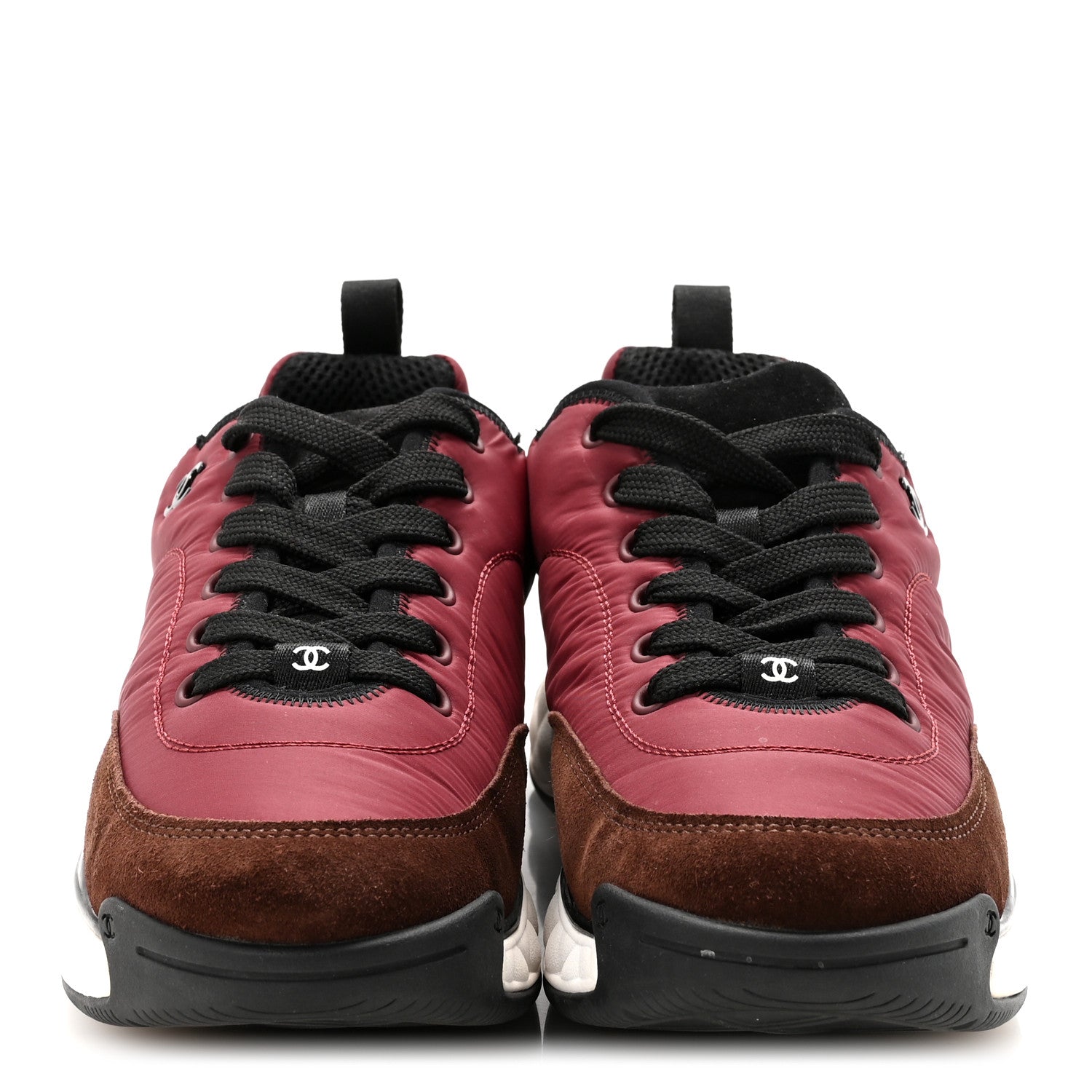 Chanel Nylon Suede Calfskin CC Sneakers 41 Burgundy Brown 3 of 10