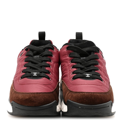 Chanel Nylon Suede Calfskin CC Sneakers 41 Burgundy Brown 3 of 10