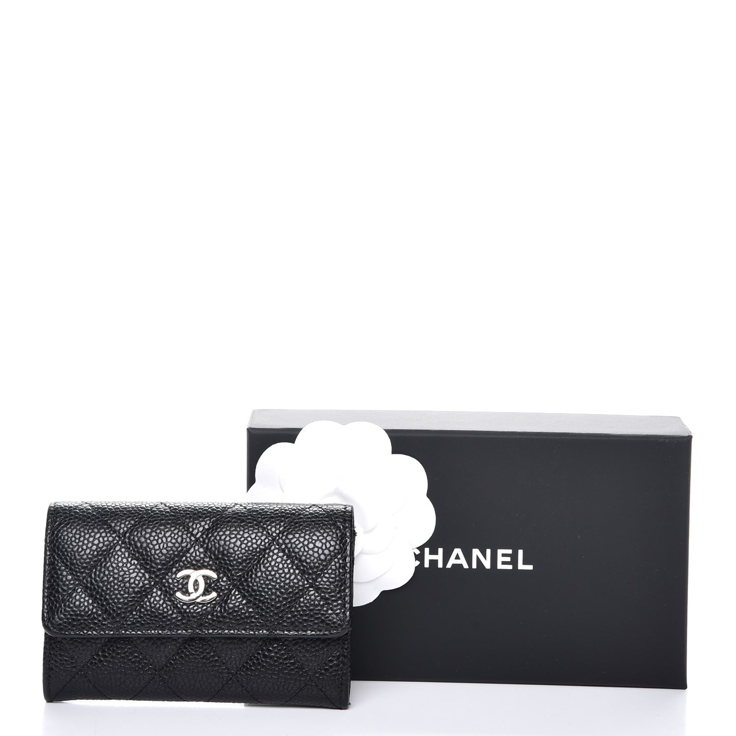 Caviar Quilted Flap Card Holder Black