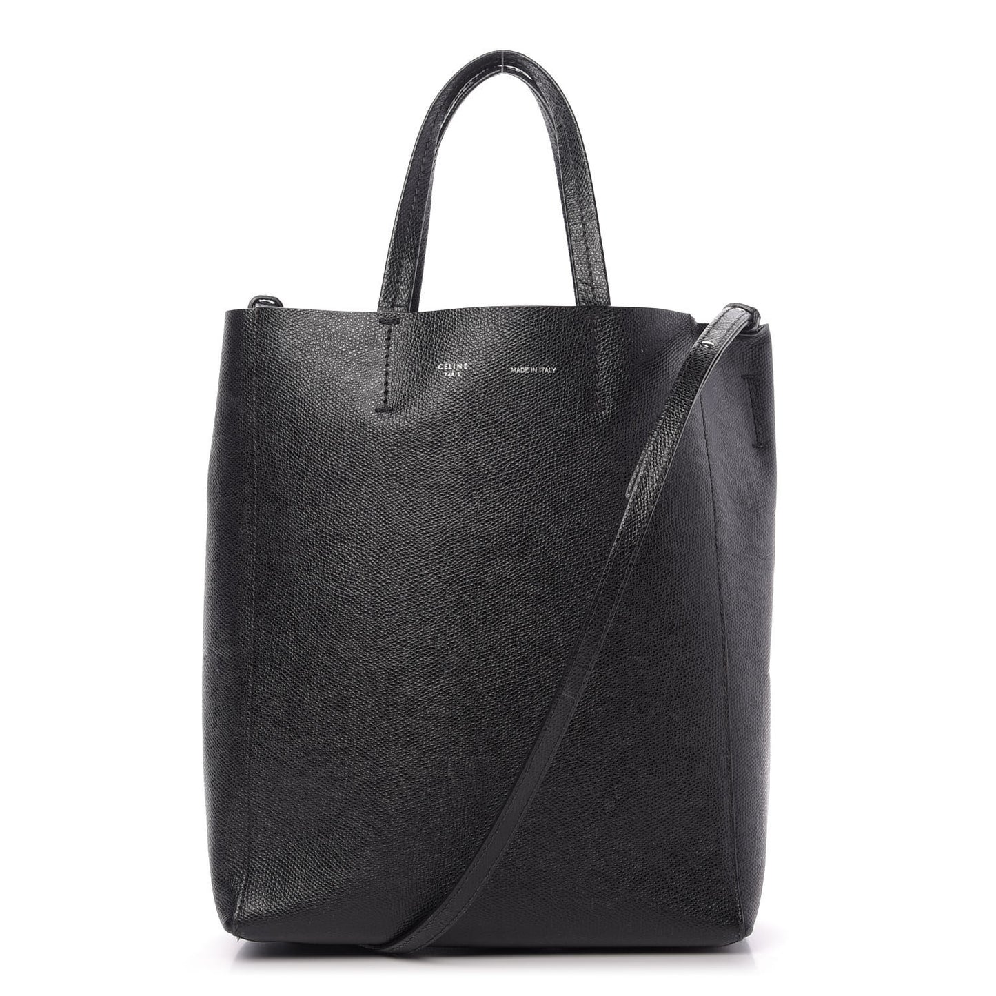 Grained Calfskin Small Vertical Cabas Black