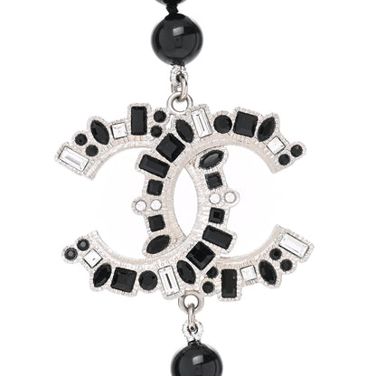Chanel Baguette Crystal Beaded CC Long Necklace Black Silver 4 of 6