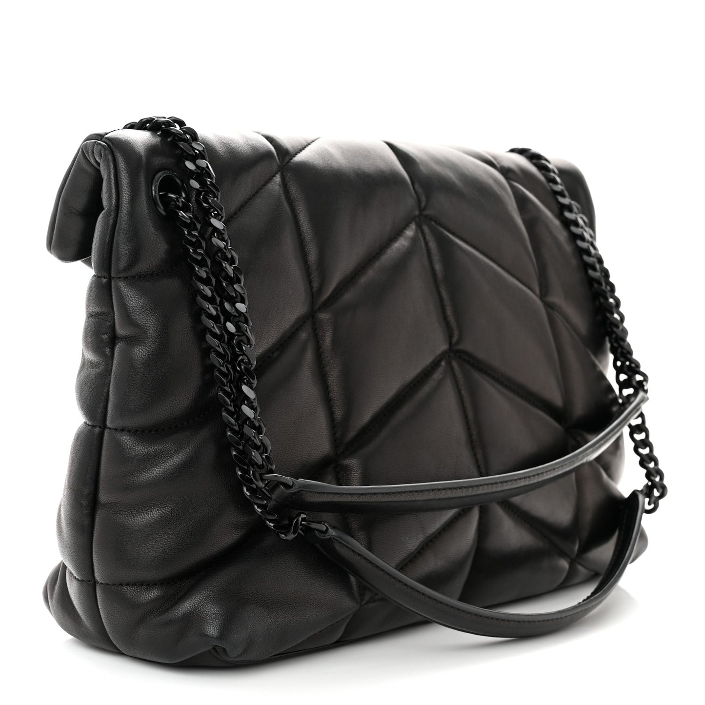 Lambskin Quilted Monogram Monochrome Medium Loulou Puffer Chain Satchel Black