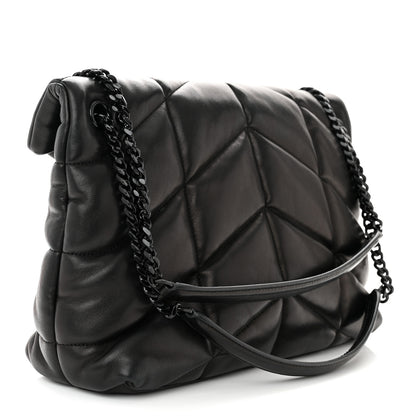 Saint Laurent Lambskin Quilted Monogram Monochrome Medium Loulou Puffer Chain Satchel Black 3 of 10