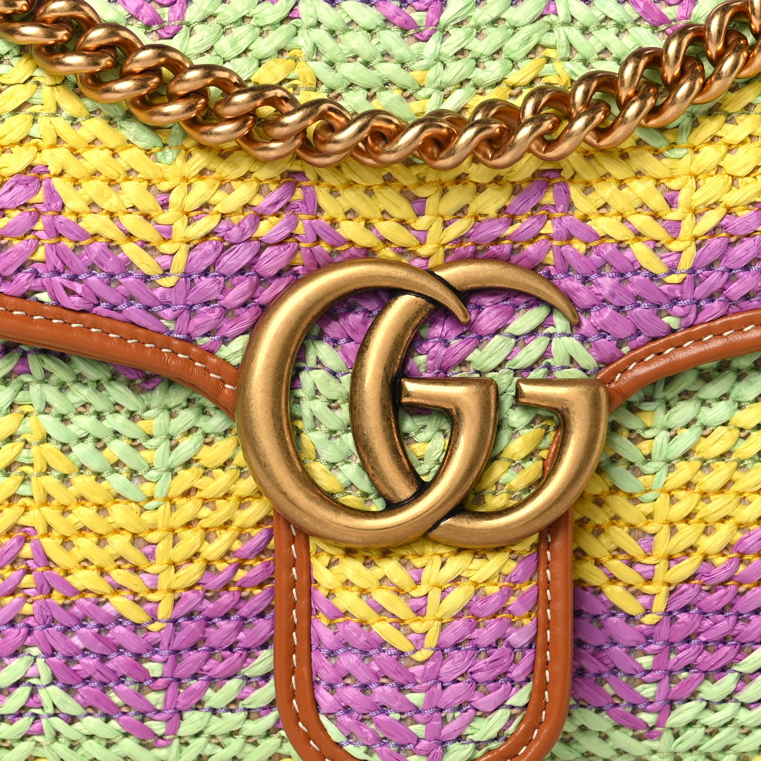 Gucci Calfskin Raffia Woven Small GG Marmont Shoulder Bag Multicolor 8 of 10