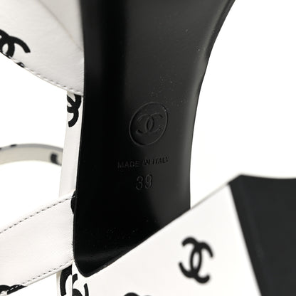 Chanel Printed Lambskin Coco Beach Platform Sandals 39 White Black 6 of 10