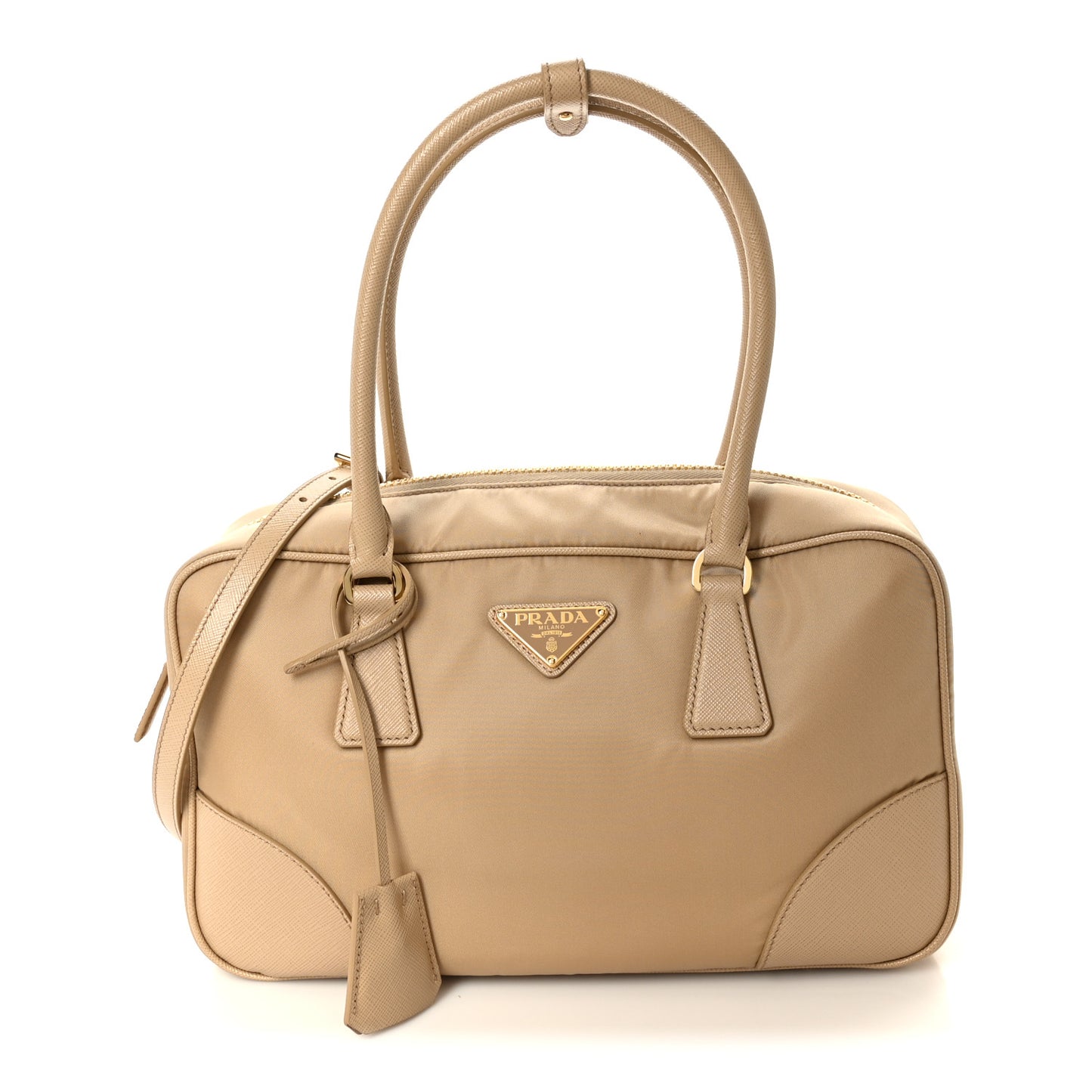Re-Nylon Saffiano Medium Re-Edition 1978 Two Handle Bag Cammello