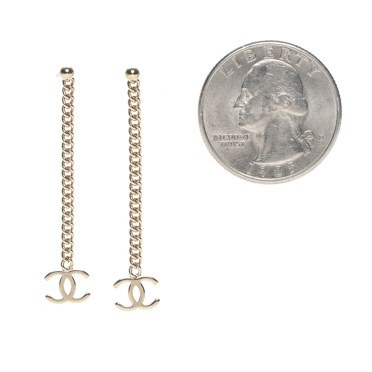 Chanel CC Long Drop Earrings Gold 2 of 3