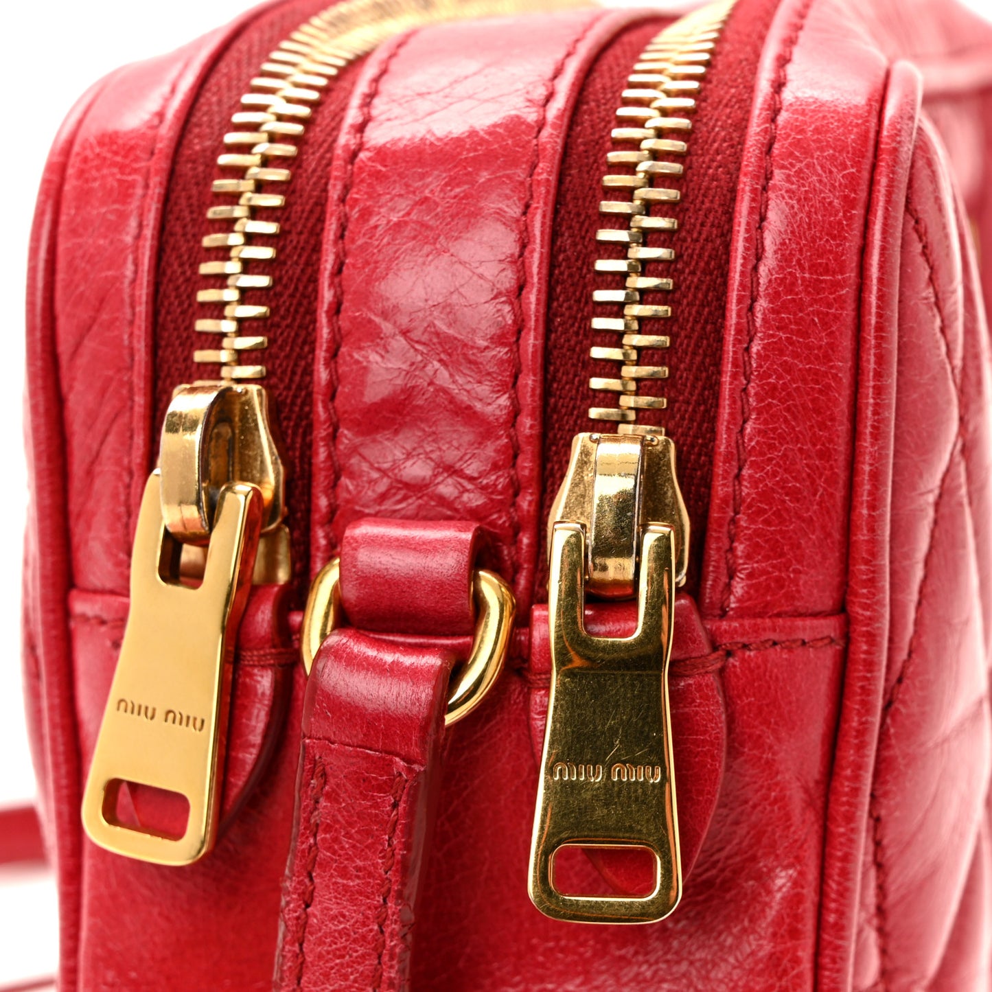 Vitello Shine Quilted Camera Bag Cherry