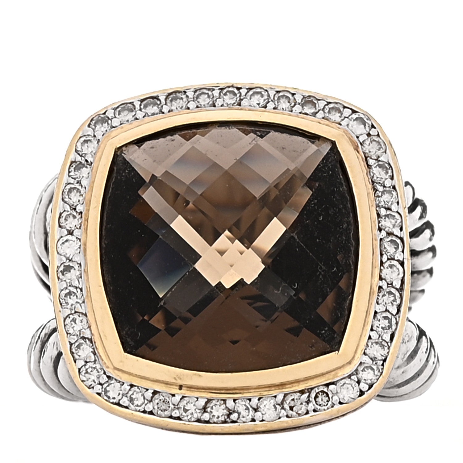 David Yurman Sterling Silver 18K Yellow Gold Diamond Smoky Quartz 14mm Albion Ring 52 6 1 of 4