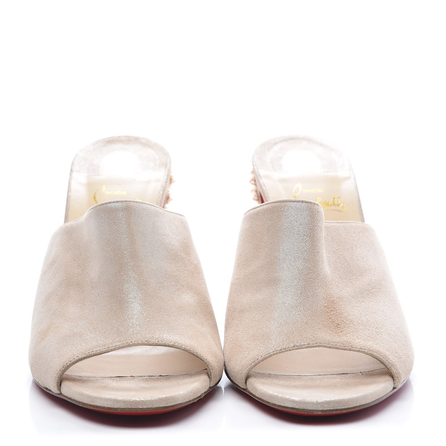 Christian Louboutin Glitter Spike Peep Toe Mule 39.5 Natural 2 of 9