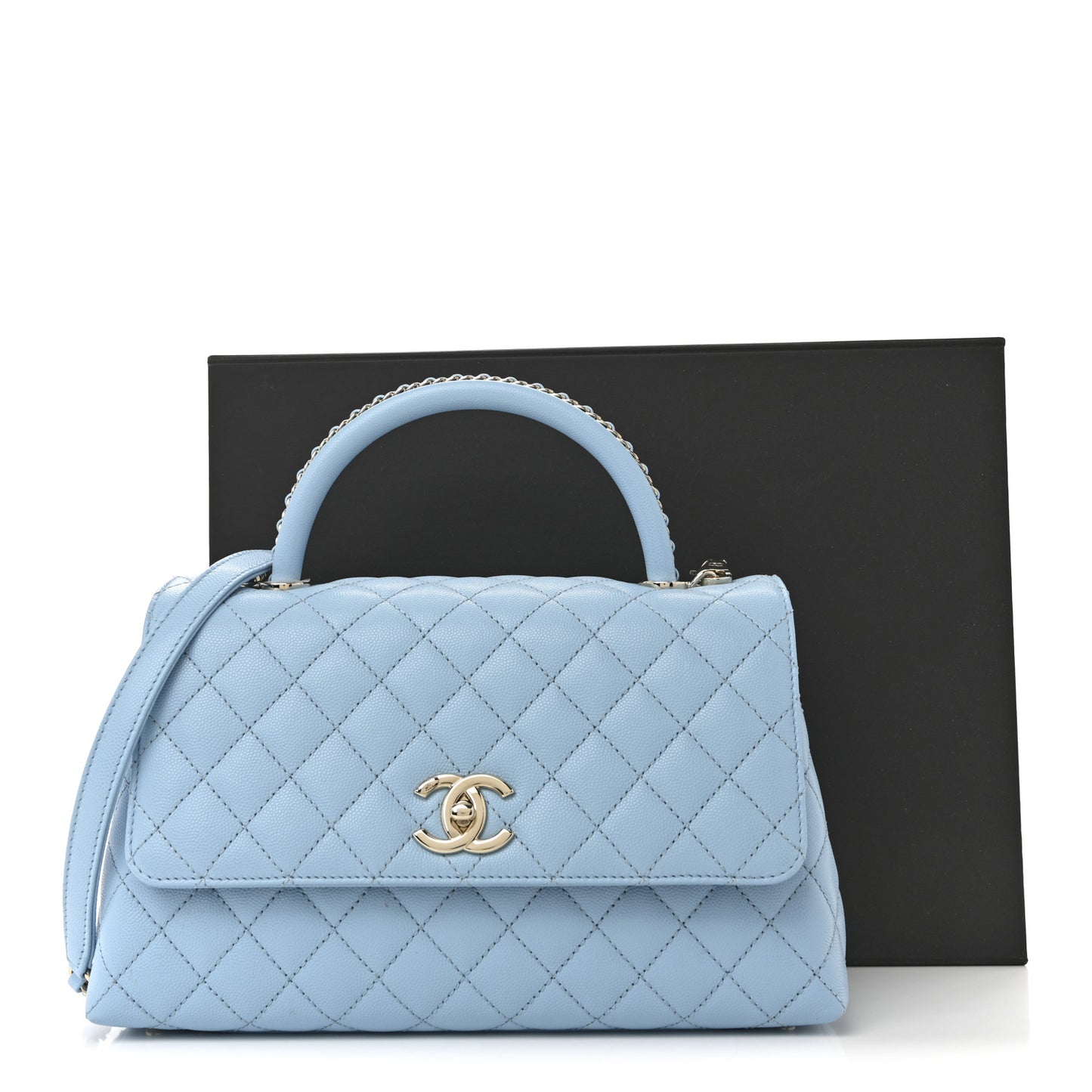 Caviar Quilted Small Coco Chain Handle Flap Light Blue