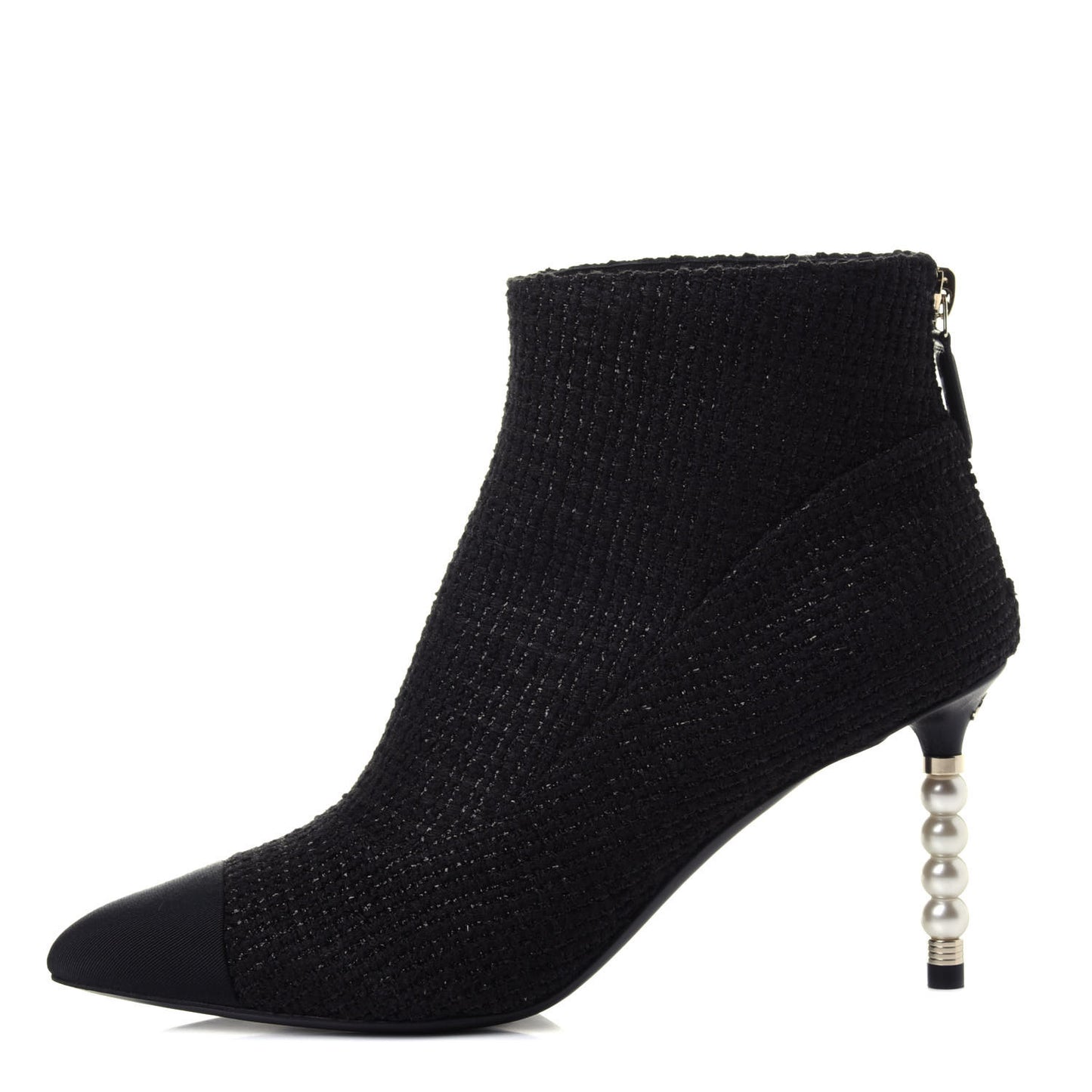 Tweed Grosgrain Pearl Cap Toe Short Boots 36.5 Black