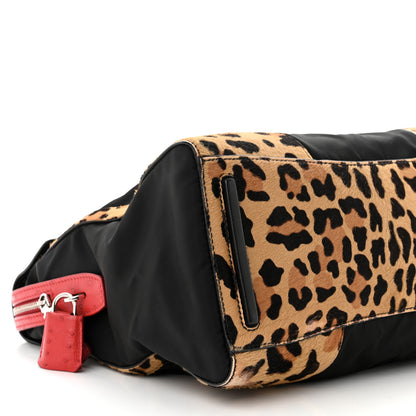 Prada Tessuto Cavallino Ostrich Leopard Print Tote Black Miele Rosso 9 of 12