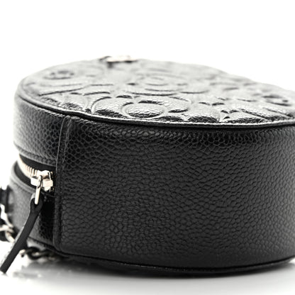 Chanel Caviar Camellia Embossed Round Clutch With Chain Black 9 of 11