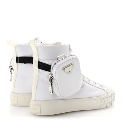 Prada Re-Nylon Gabardine Metal Triangle Logo Wheel Pouch Pocket High Top Sneakers 36 White 5 of 10