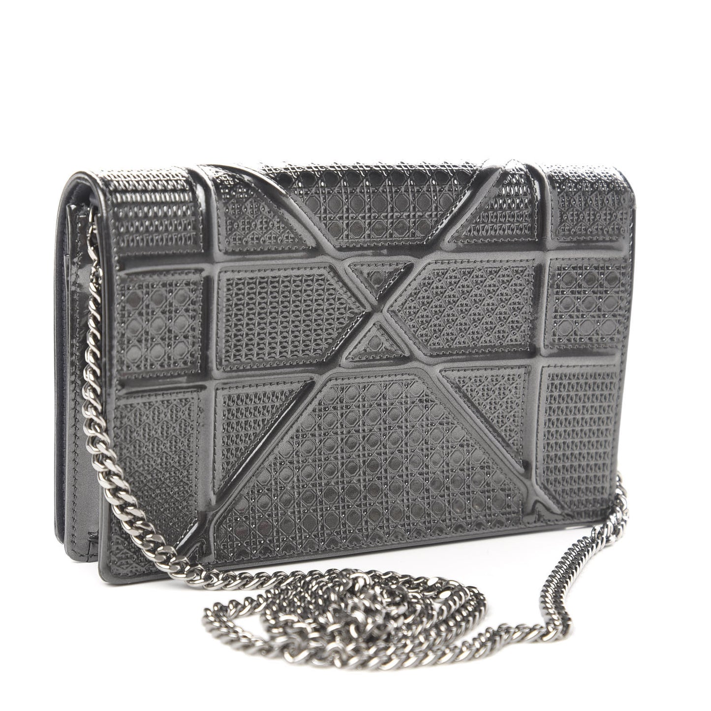 Metallic Patent Micro-Cannage Small Diorama Flap Bag Silver