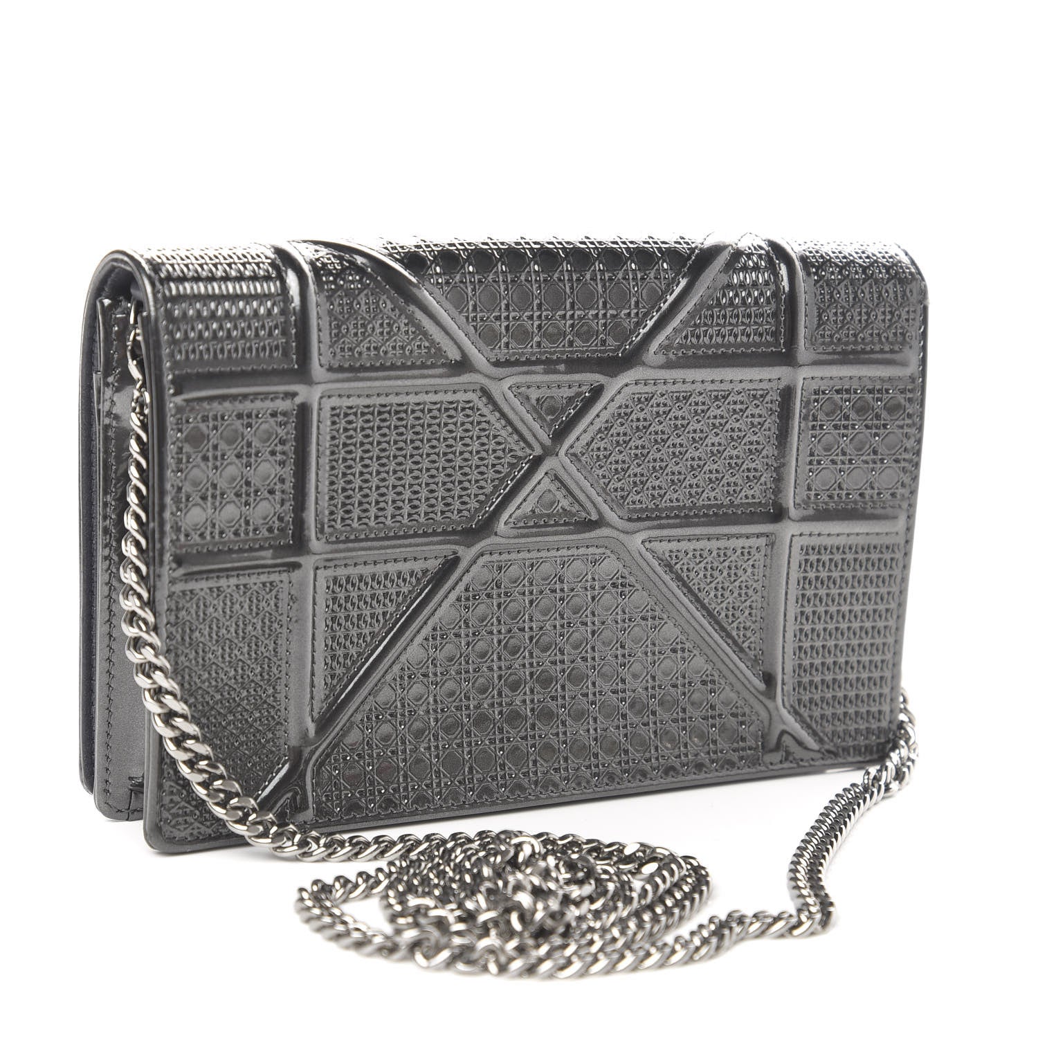 Christian Dior Metallic Patent Micro-Cannage Small Diorama Flap Bag Silver 3 of 10