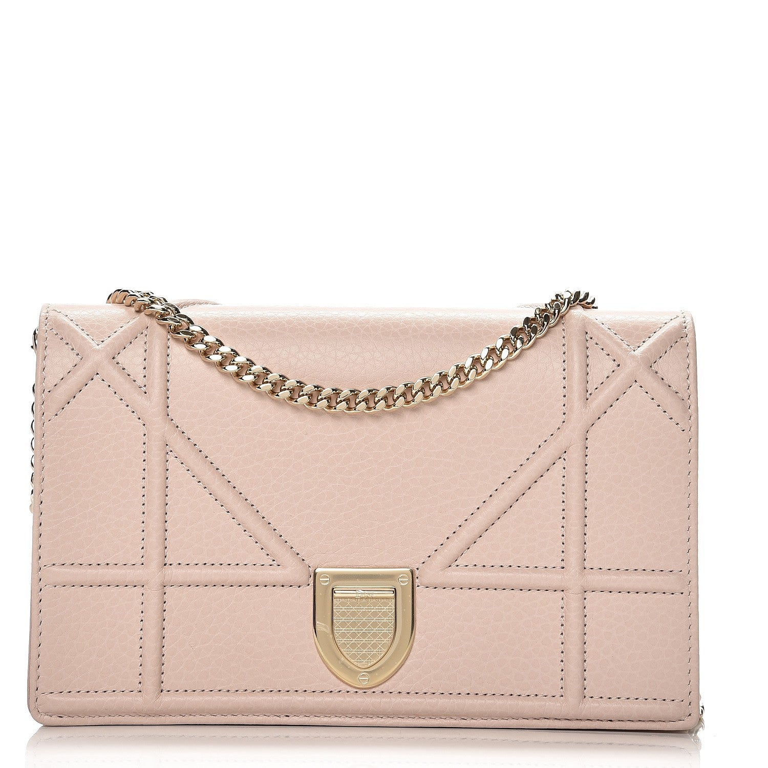 Christian Dior Grained Calfskin Diorama Wallet on Chain Pouch Rose Poudre 1 of 7