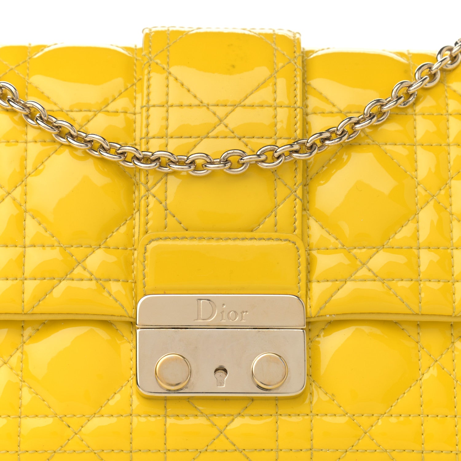 Christian Dior Patent Cannage New Lock Pouch Yellow 8 of 14