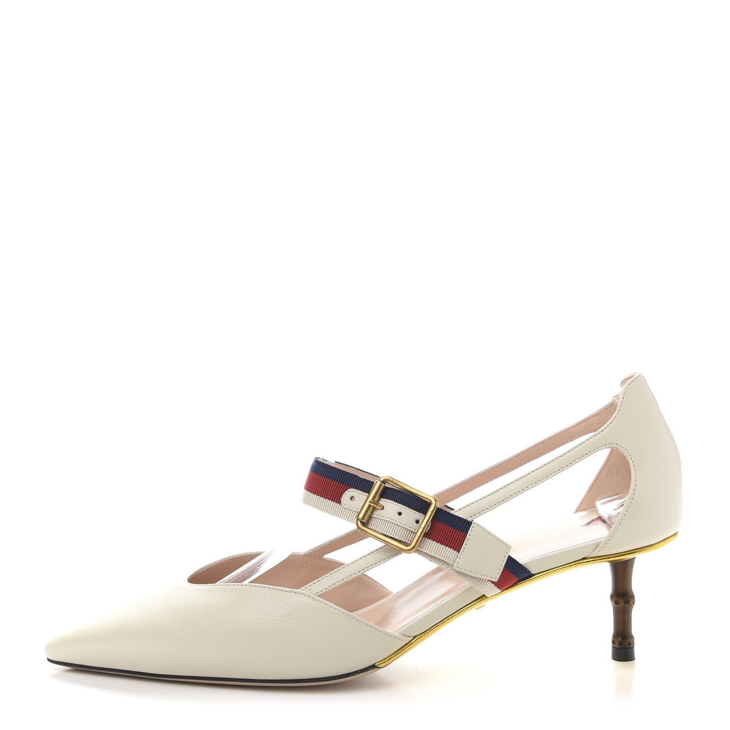 Malaga Kid Grosgrain Sylvie Web Bamboo Low Heel Pumps 40 White