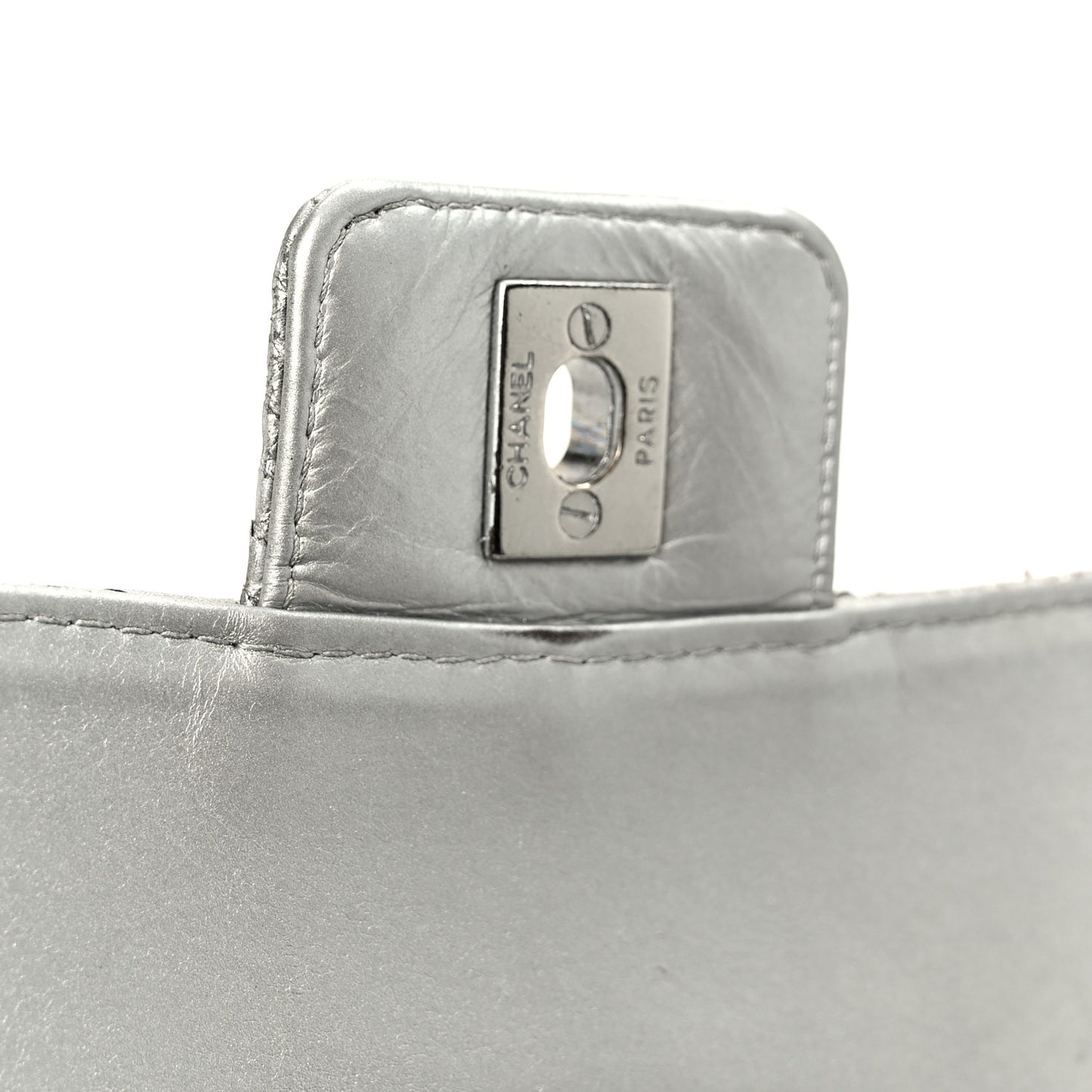 Metallic Snakeskin Medium Single Flap Silver