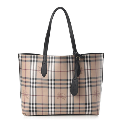 Burberry Grainy Calfskin Haymarket Check Medium Reversible Tote Black 9 of 15