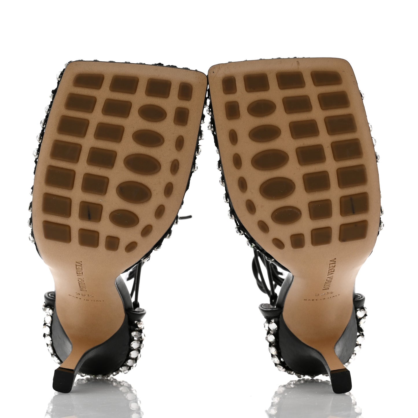 Mesh Nappa Crystal Embellished Sparkle Stretch Ankle Tie Sandals 39.5 Black