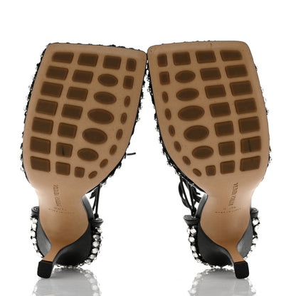 Bottega Veneta Mesh Nappa Crystal Embellished Sparkle Stretch Ankle Tie Sandals 39.5 Black 5 of 7