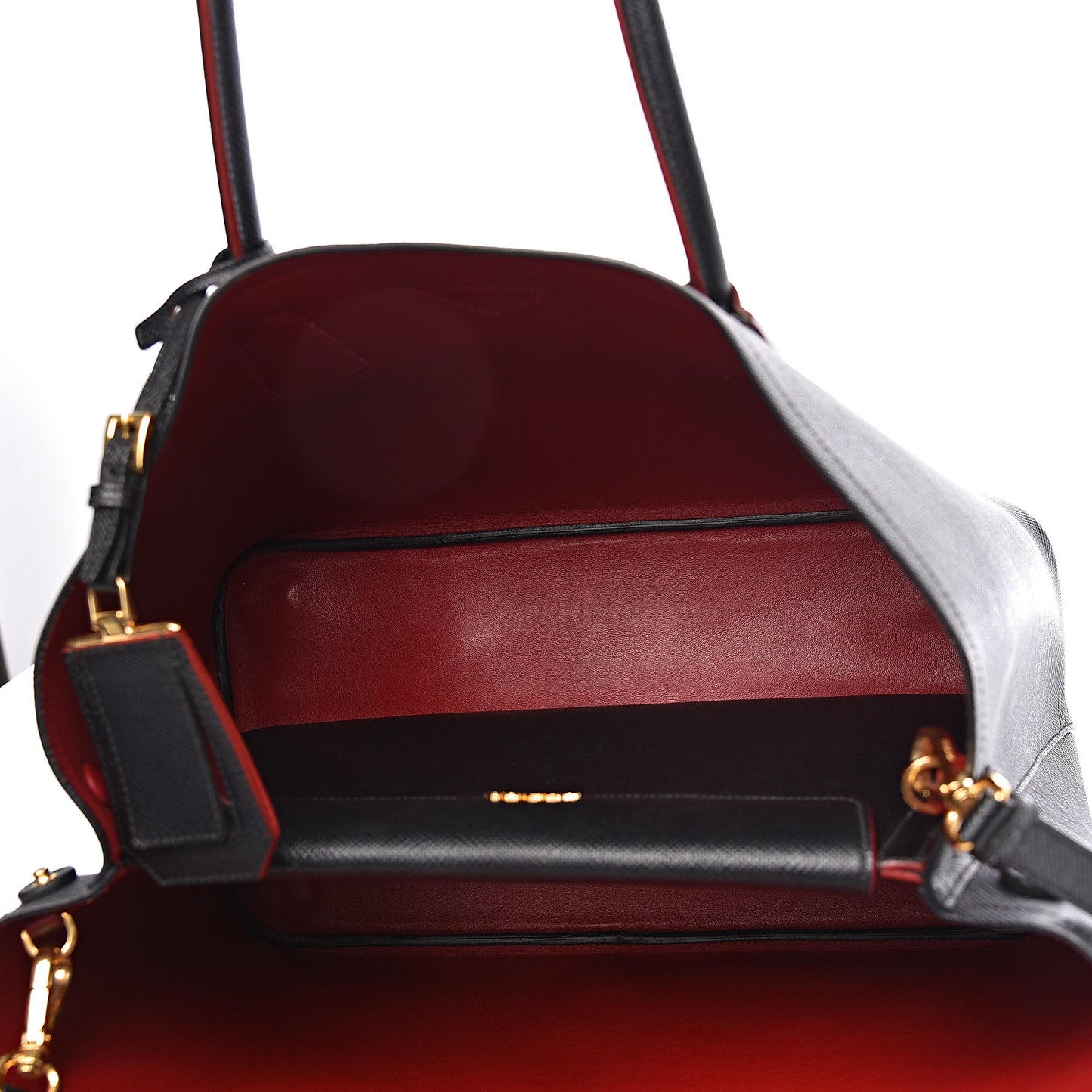 Saffiano Cuir Large Double Bag Black Fuoco