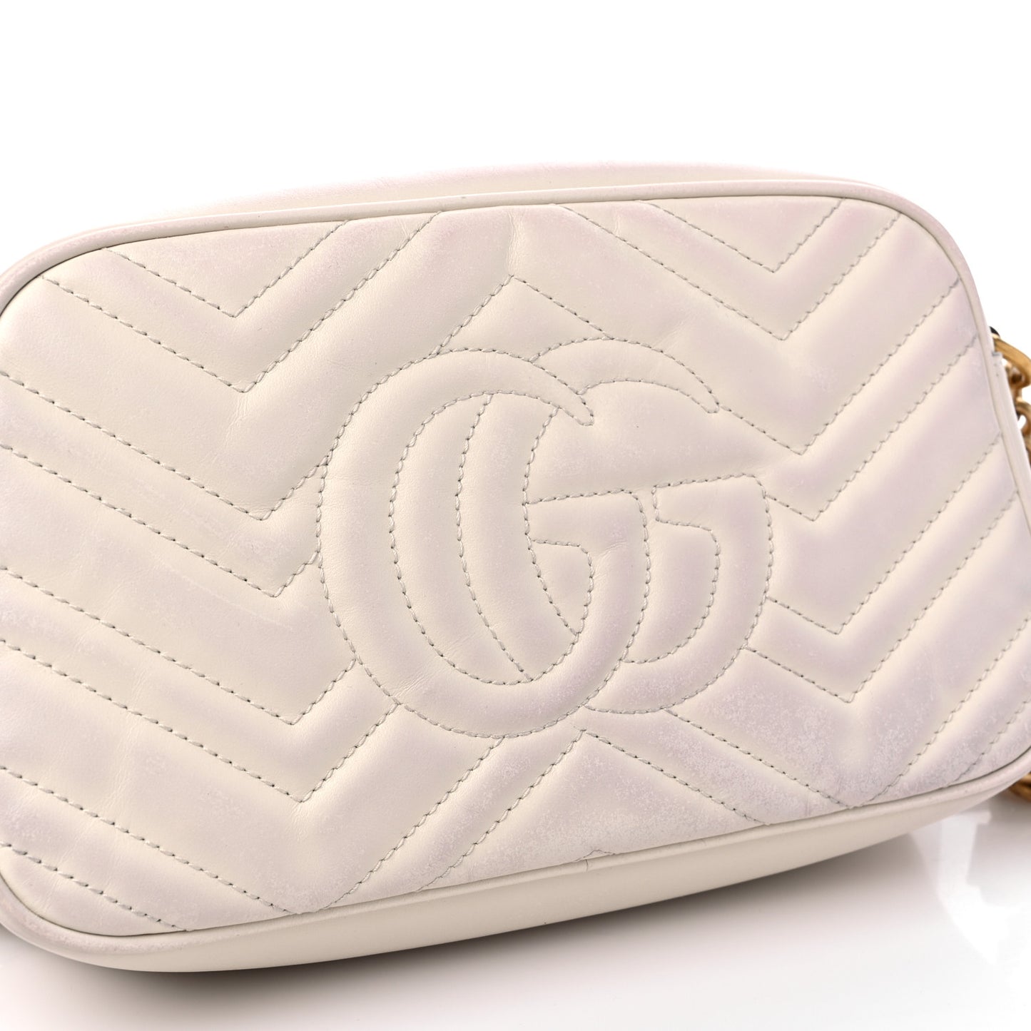 Calfskin Matelasse Small GG Marmont Chain Shoulder Bag White