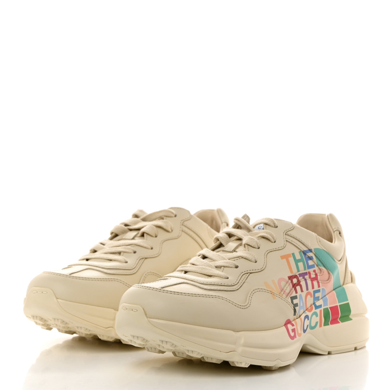Gucci X THE NORTH FACE Calfskin Womens Rhyton Sneakers 37.5 Special Ivory 3 of 9