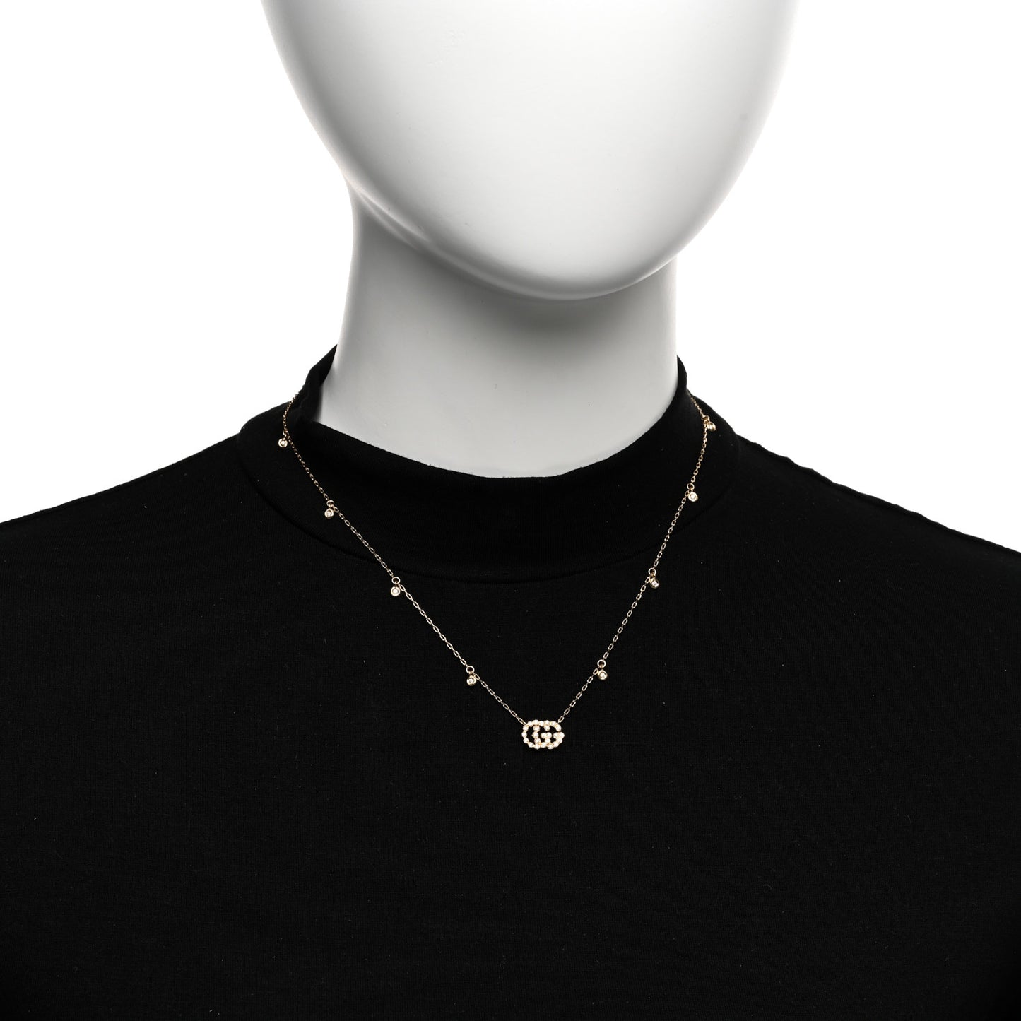 18K Yellow Gold Diamond Running GG Pendant Necklace