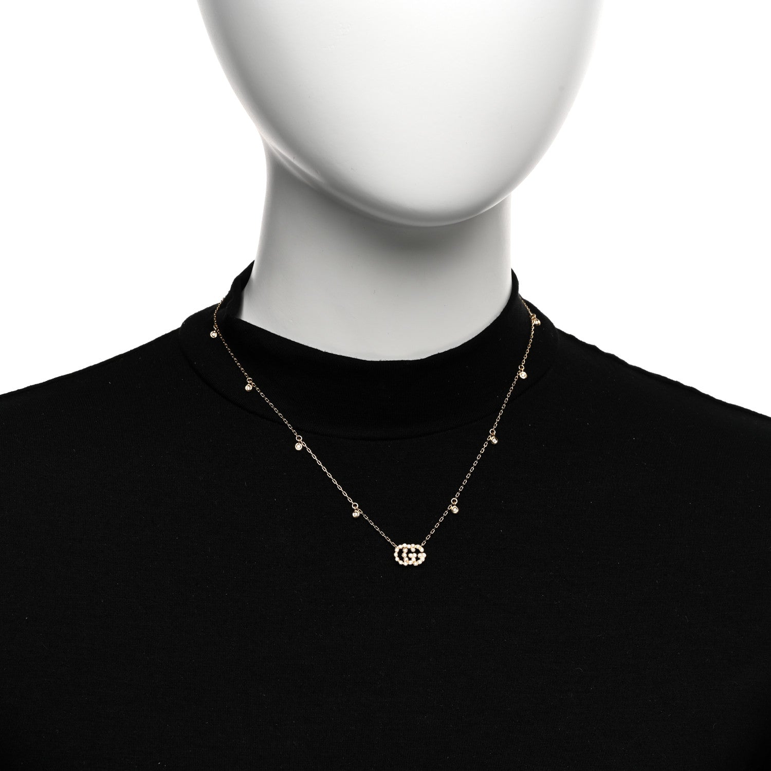 Gucci 18K Yellow Gold Diamond Running GG Pendant Necklace 2 of 5