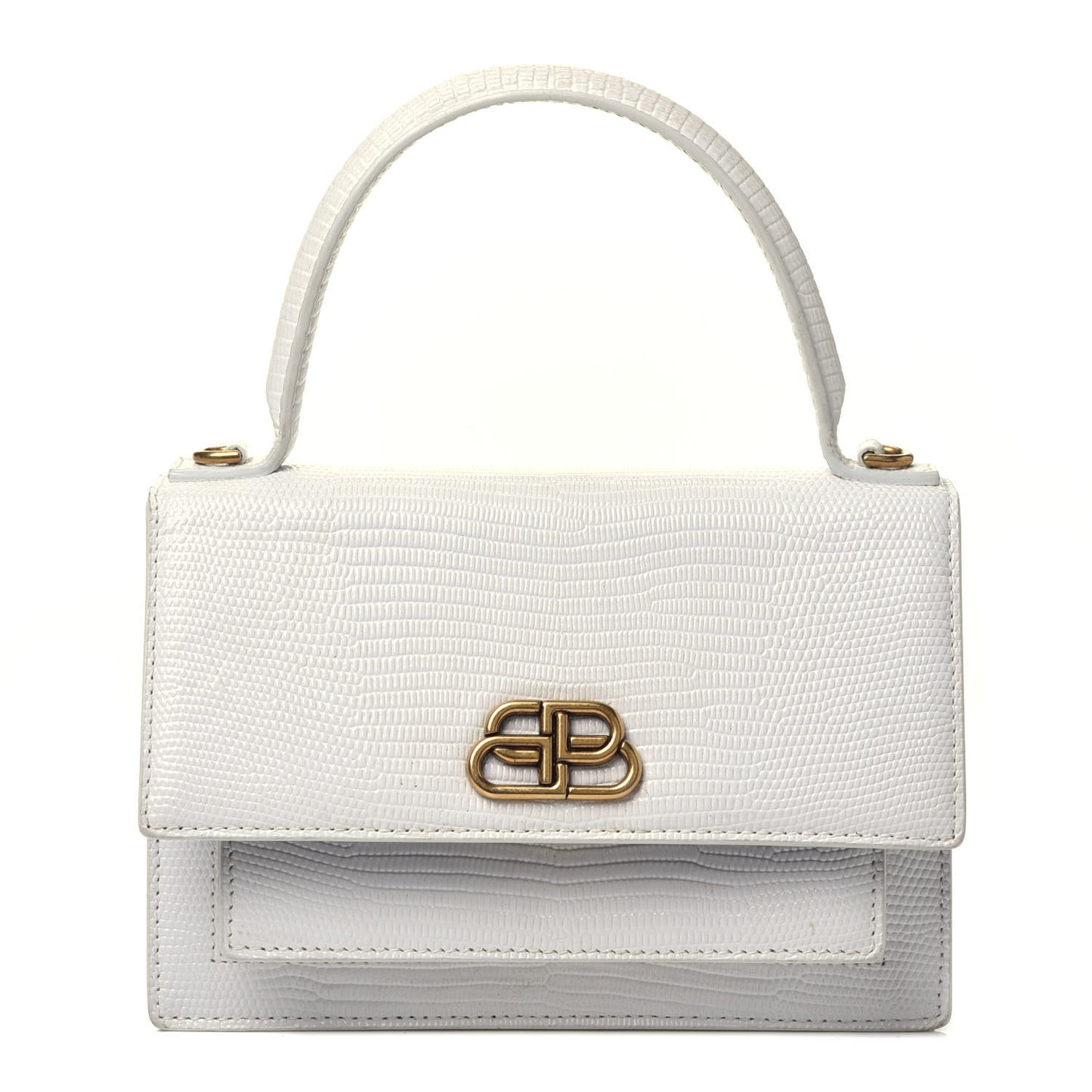 Patent Calfskin Lizard Embossed XS Sharp Top Handle Bag White