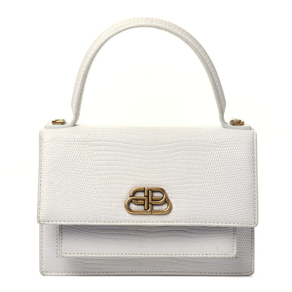 Balenciaga Patent Calfskin Lizard Embossed XS Sharp Top Handle Bag White 1 of 12
