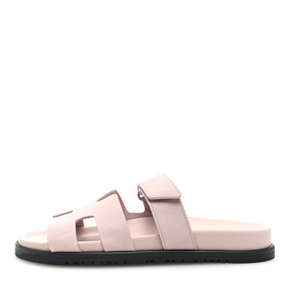 Hermes Suede Goatskin Womens Chypre Sandals 38 Rose Porcelaine 1 of 8