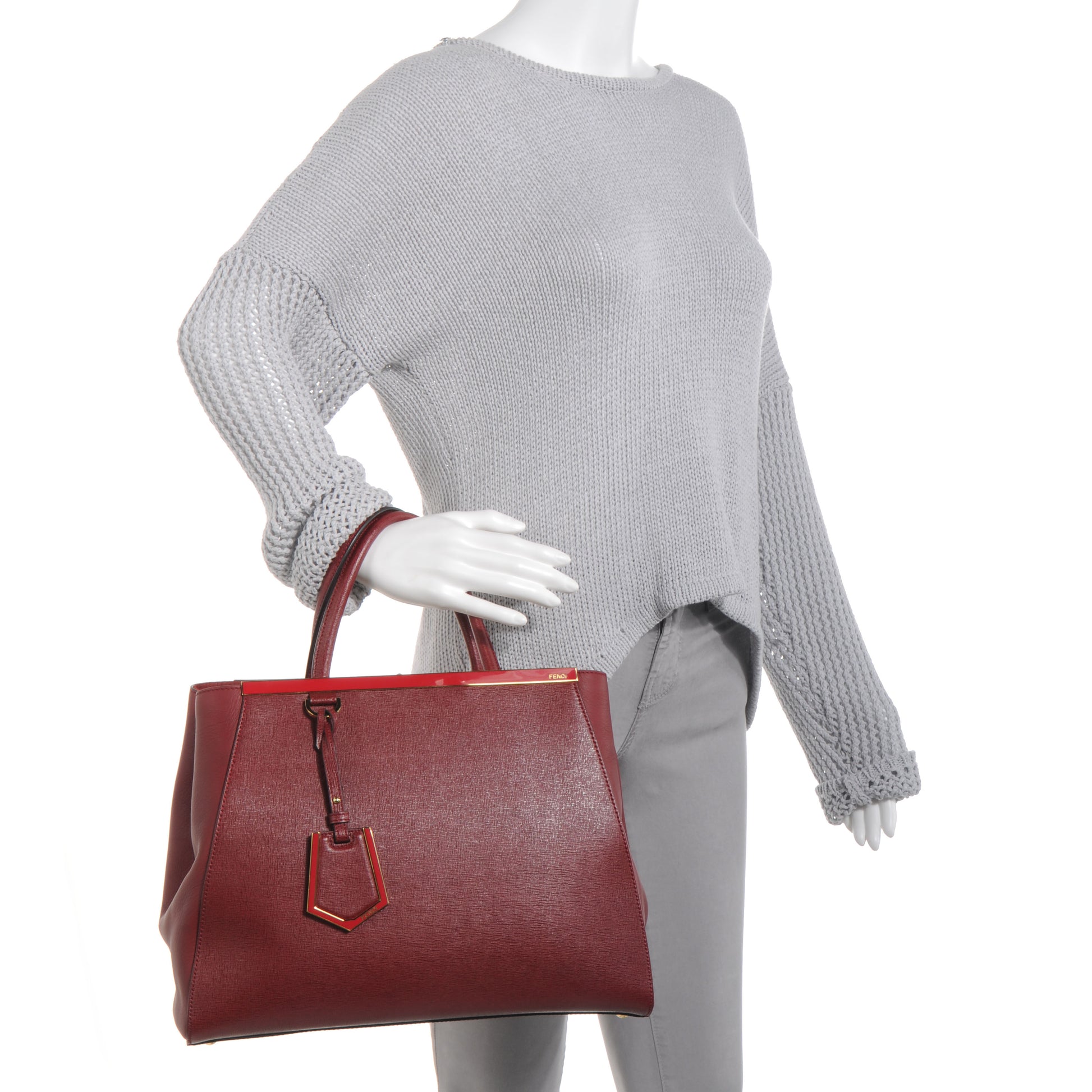 Fendi Vitello Elite Regular 2Jours Tote Rosso Scuro Ciliegia 2 of 11