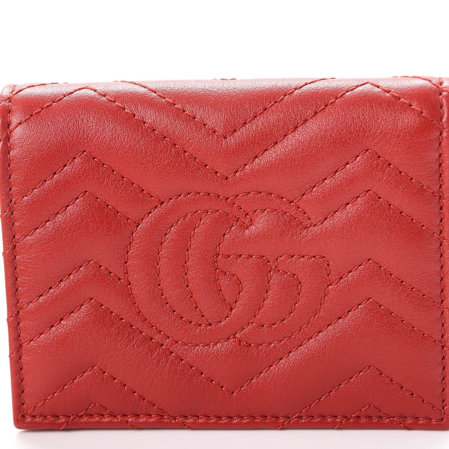 Calfskin Matelasse GG Marmont Card Case Hibiscus Red